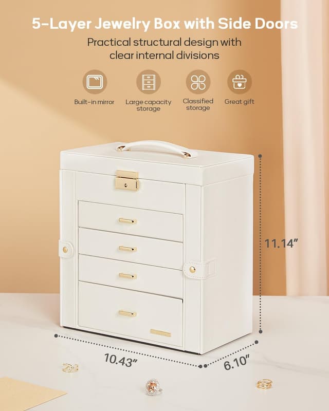 Detalle 2 de Homde Jewelry Box 10.43" Large Organizer 💍