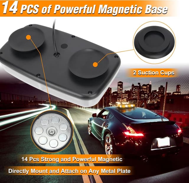 Detalle de I LITTON Amber & White Flashing Beacon Strobe Light Bar with Magnetic Base (48 LEDs, 16 modes)