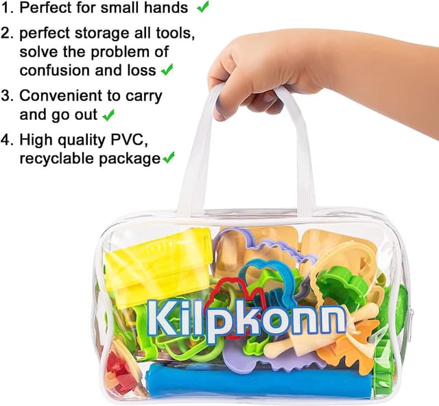 Thumbnail 6 de Kids dough tools & cutters set (41 pieces) with rolling pin, moulds, scissors, play mat and storage bag