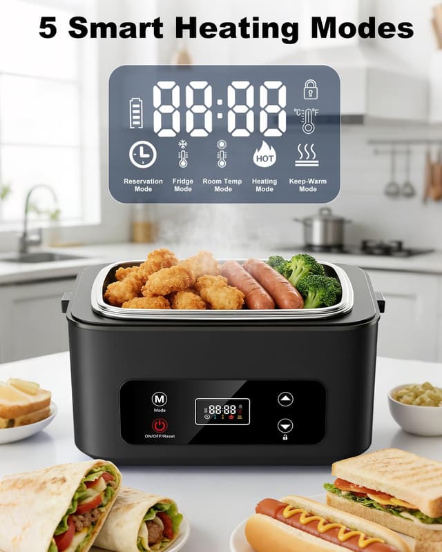 Detalle de Moexili Electric Lunch Box (2026 Upgraded) 1.2L Cordless Heated Lunch Box with Timer, 24,000mAh Battery