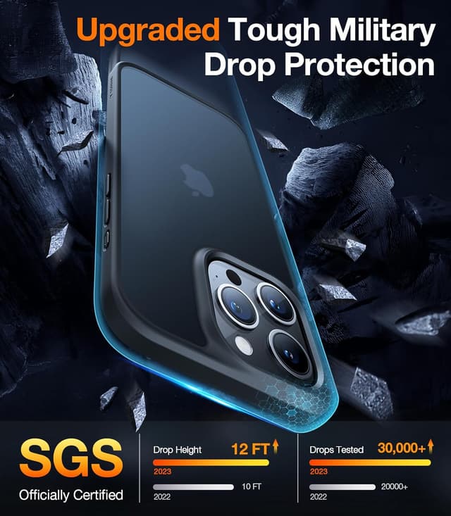 Detalle 2 de TORRAS Guardian Series Shockproof iPhone 13 Pro Max Case (Frosted Black) with 360° Airbag Protection