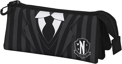 Detalle de Wednesday Miércoles Uniform-Portatodo Triple Fan 2.0, Negro, 23x11 cm 🖤