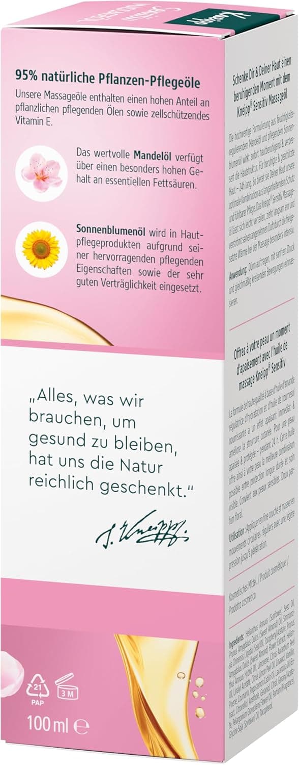 Detalle de Kneipp Olio per massaggi sensistivi con olio di mandorle e pelli sensibili, 100 ml