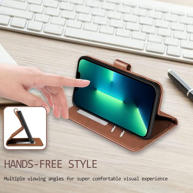 Detalle de Nbziyoo Embossed Deer Floral Flip Wallet Case for iPhone 13 Pro Max (Brown)