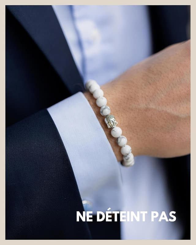 Detalle de GOOD.designs Bracelet de perles en pierres naturelles à tête de bouddha (ajustable, homme & femme)