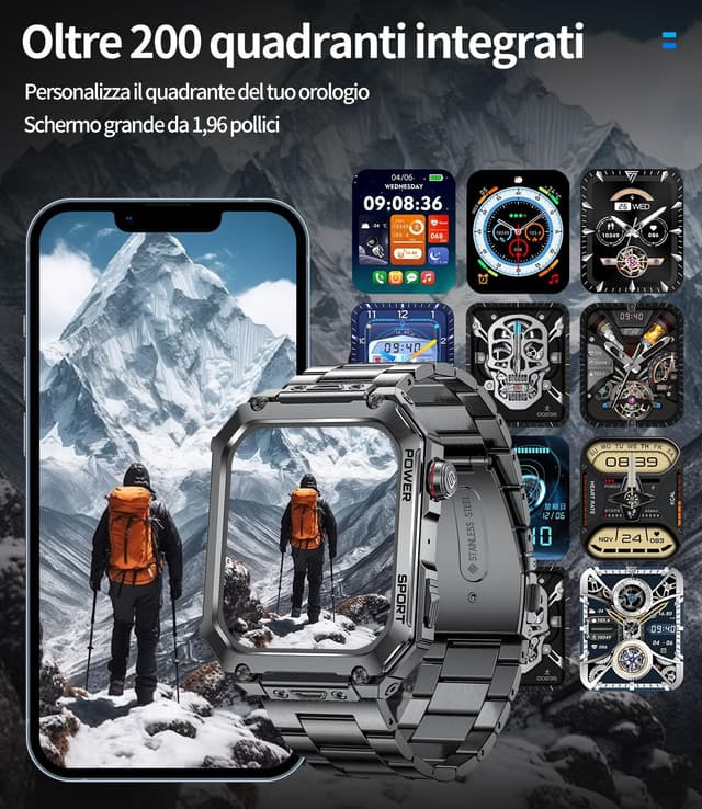 Detalle de BENYAR SMART Militare Smartwatch Uomo EF2 PRO con display 1,91" AMOLED, IP68 e batteria da 500mAh