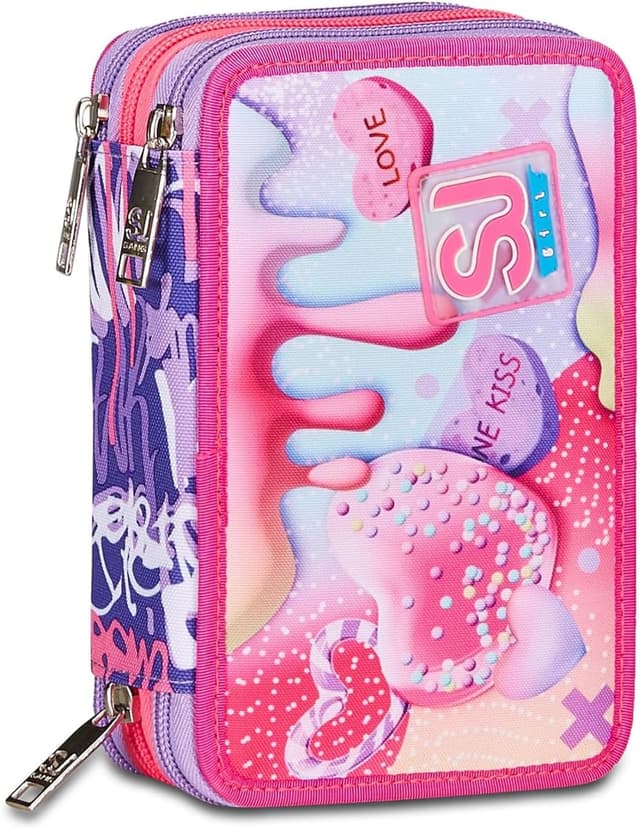 Detalle de Astuccio SJ Gang 3 zip Sphere Full Girl rosa con 3 scomparti e set da 45 pezzi