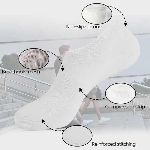 Detalle 2 de YORJOSOX Men’s No Show Trainer Socks (6–9 / 9–12), Low Cut Cotton with Silicone Grips – 5 Pairs