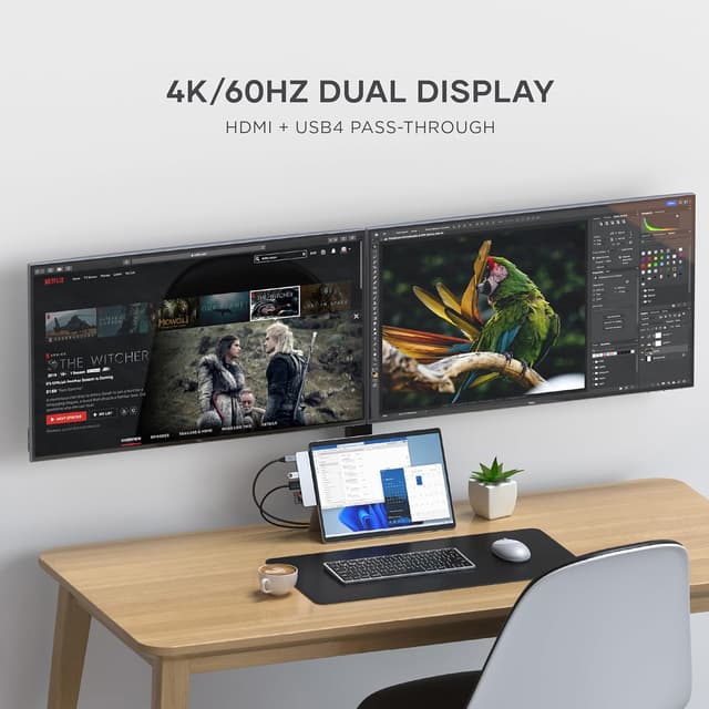 Detalle de Satechi USB-C Dual Hub 6-in-1 für Surface (USB4 100W, 40 Gbps) mit HDMI & SD/microSD