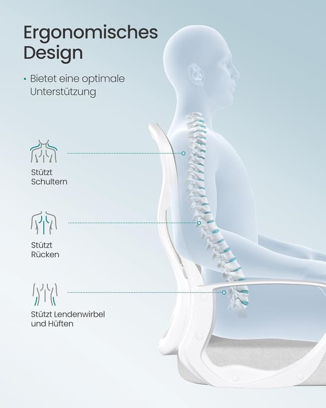 Detalle de SONGMICS ergonomischer Bürostuhl OBN043GD02 mit Netzgewebe, Lendenstütze und Wippfunktion