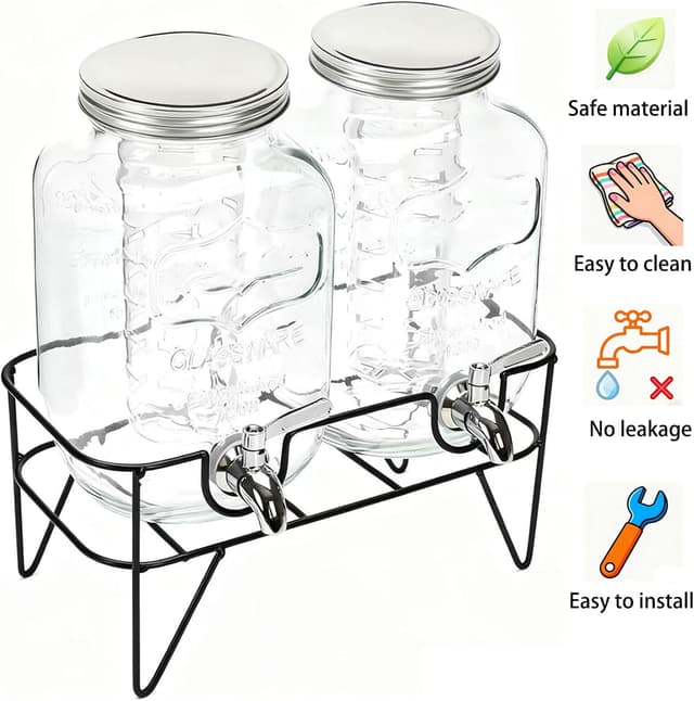 Detalle 2 de Toowood 2er-Set Glas Getränkespender 4 l