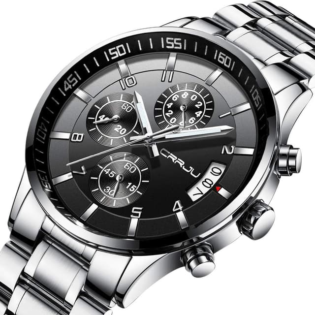 Detalle 2 de CRRJU Herren Chronographen-Uhr wasserdicht mit blauem Zifferblatt, Edelstahlband und Kalender