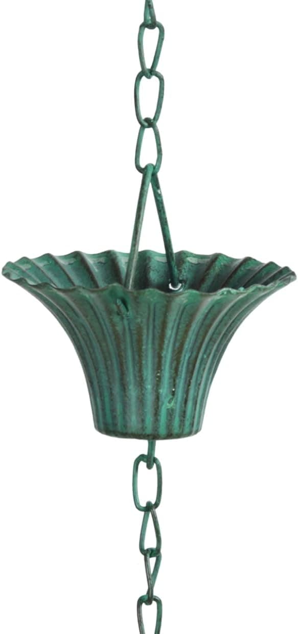 Detalle 2 de Esschert Rain Chain (Verdigris) – cast-iron gutter rain chain for garden and terrace