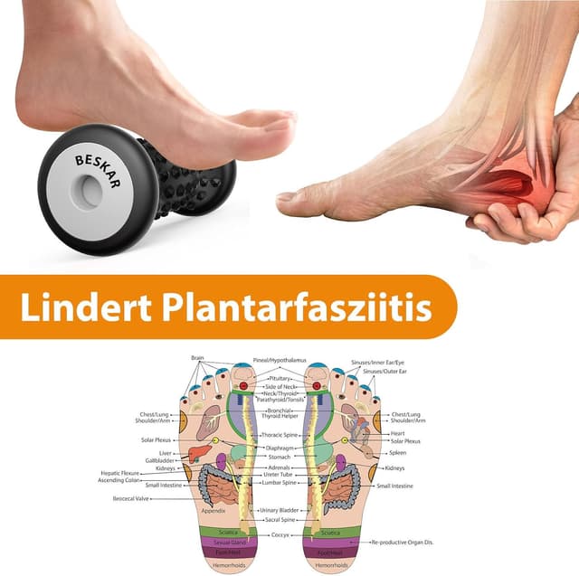 Detalle de BESKAR Fußmassageroller – ergonomische Massagerolle für Fußgewölbe & Plantarfasziitis-Linderung