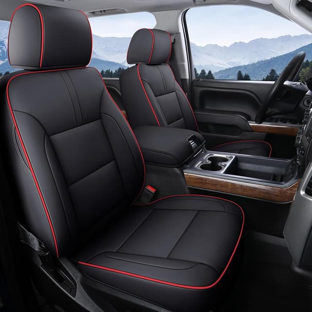 Detalle de Coverado Chevy Silverado Seat Covers Full Set (Faux Leather) for 2014-2018 1500 & 2015-2019 2500HD/3500HD