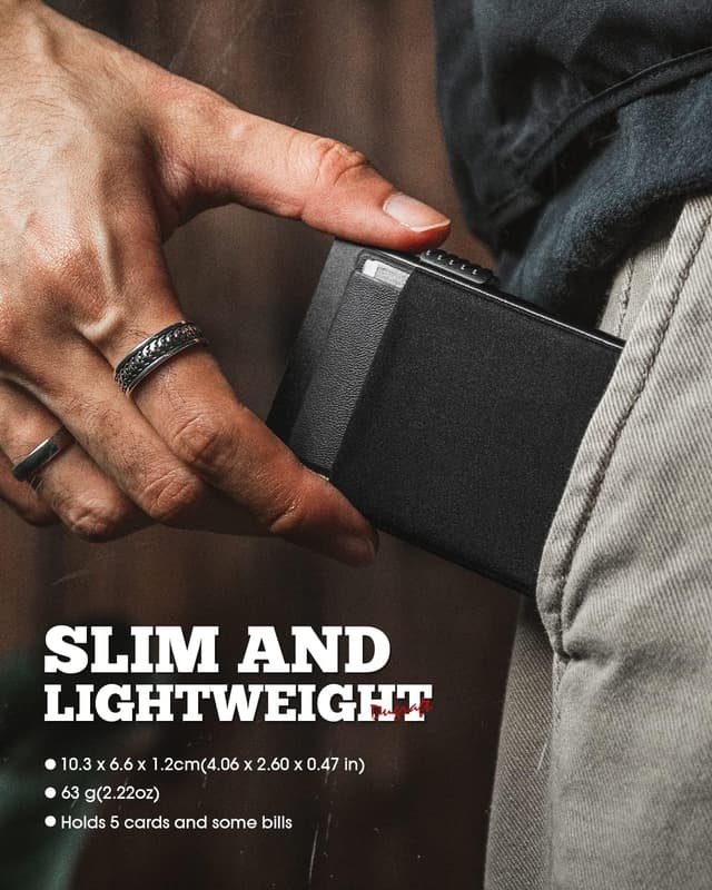 Detalle de DUGRAFT Men’s Pop-Up Credit Card Holder Wallet (Slim RFID Blocking Aluminium) with Coin Pocket – Black