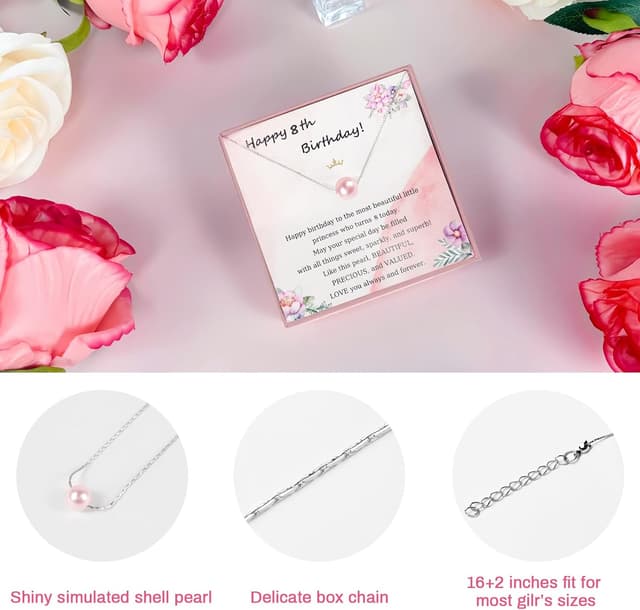 Detalle de Awfrky 8 Year Old Girl Birthday Gift Set (7 pieces) with 25oz tumbler, pearl necklace, and more