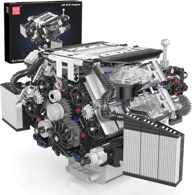 Detalle de Mould King 10230 Technik Motor – Modellbausatz mit 871 Teilen, transparenten Zylinderköpfen und elektrischem Antrieb