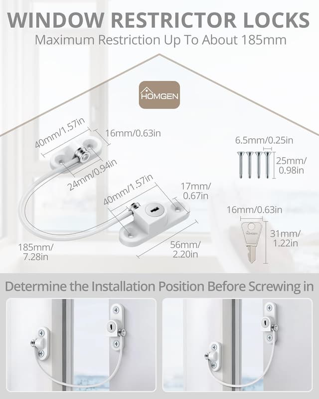 Detalle de HOMGEN Window Locks Popular 10pcs Window Restrictor for UPVC & Wood Windows (with screws & keys)