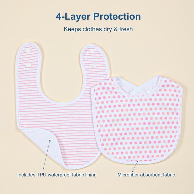 Detalle de Hakochia waterproof baby bibs (4-layer cotton) with adjustable snaps, 10-pack for 0–12 months