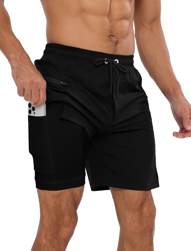 Detalle de veepro Men’s Running Shorts 2 in 1 7" with Compression Liner, Zip Pockets