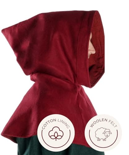 Detalle 2 de Hemad capucha medieval fieltro rojo