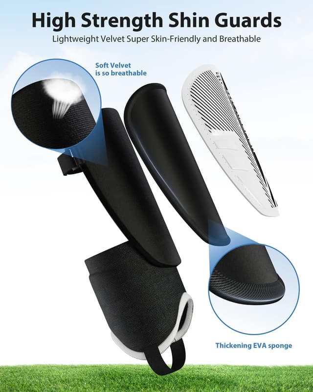 Detalle 2 de AirsFish Upgraded Soccer Shin Guard Sleeves for Kids, Youth & Adults (CE Certified EVA + PP)