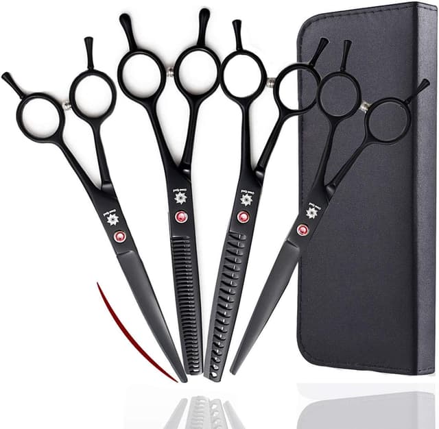 Detalle de Dream Reach Professional 7.0'' Dog & Cat Grooming Scissors Kit (4 pcs) - Curved, Thinning, Chunker & Straight