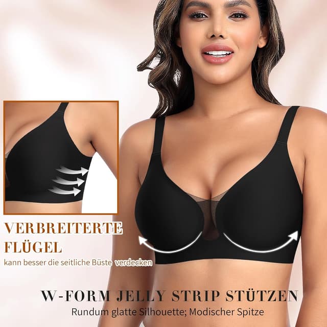 Detalle 2 de BH Damen Nahtloser Soft-BH ohne Bügel mit Gel-Silikon-Fixierung und tiefem V-Ausschnitt