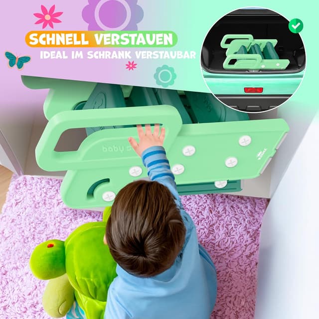 Detalle de KIDIZ® faltbarer Tritthocker für Kinder mit 3 Stufen (höhenverstellbar, ab 18 Monaten bis 6 Jahren) – Mint Grün