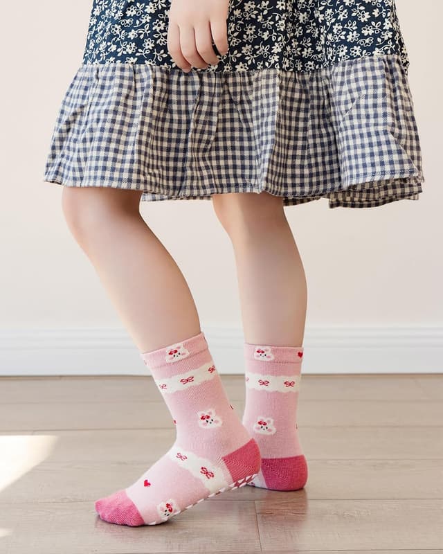 Detalle de Kyopp lot de 10 chaussettes enfant rigolotes en coton (21-37) – motifs animaux, antidérapantes