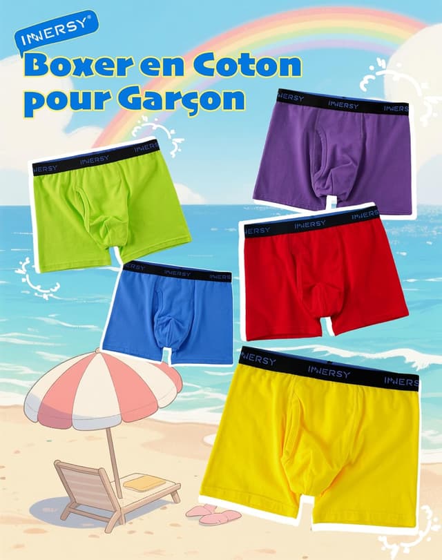 Detalle de INNERSY Boxer pour garçon en coton doux, braguette ouverte 3D – lot de 5 (6 à 18 ans)