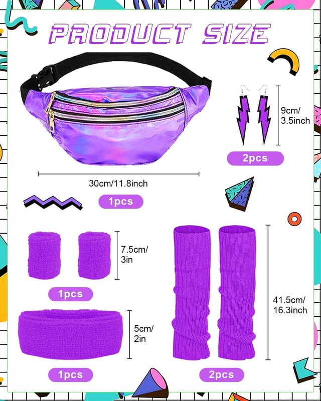 Detalle de BIQIQI 80er Jahre Damen-Set: Retro Trainingsanzug Kostüm mit Trikot, Leggings, Stirnband & mehr