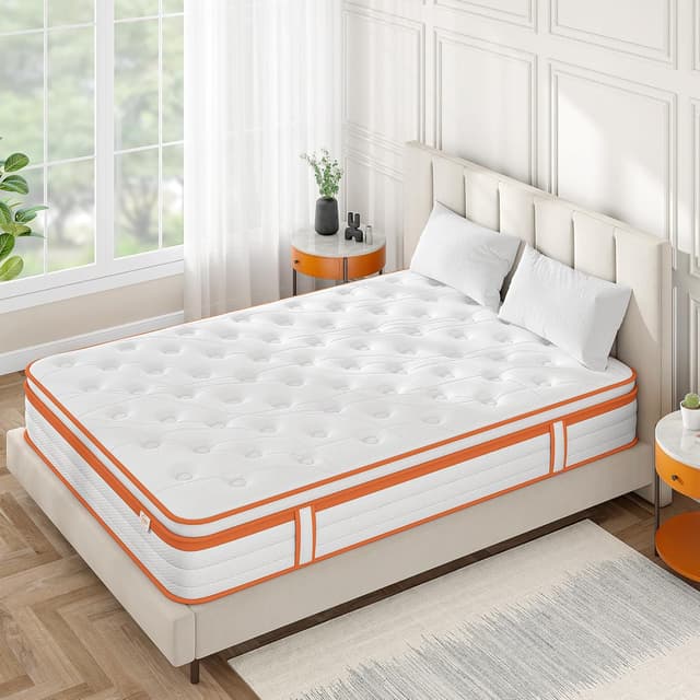 Detalle de TeQsli 4FT Small Double Hybrid Mattress (10 Inch) Gel Memory Foam + Pocket Springs, Medium Firm, 120x190x25 cm
