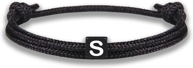Detalle de GD GOOD.designs EST. 2015 Bracelet d’amitié en corde noir avec lettres (ajustable 14 à 24 cm)