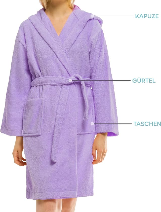 Detalle 2 de Twinzen Bademantel für Kinder & Teenager mit Kapuze aus 100% Baumwolle (Frottee) – Oeko-Tex