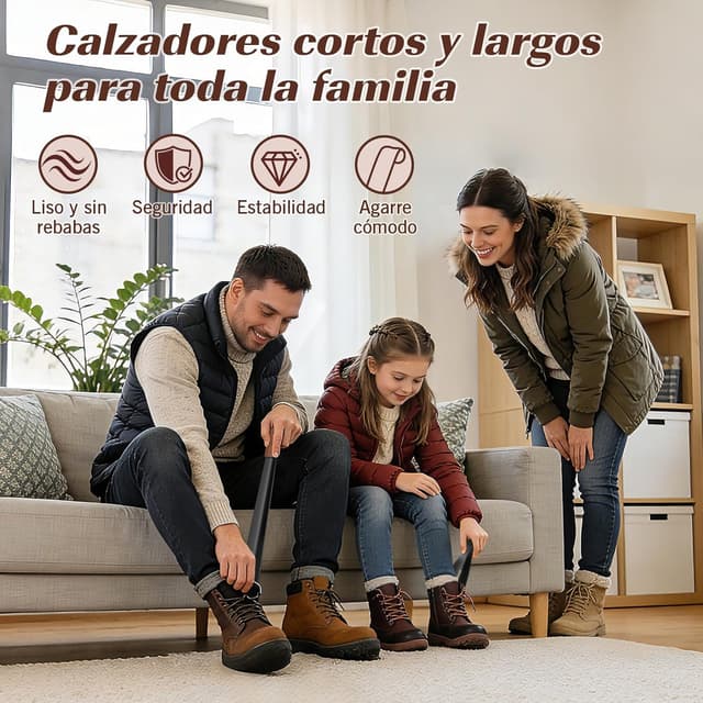 Detalle de ZOMAKE calzador de zapatos 2 piezas (42 cm y 19 cm) con mango de cuero, negro