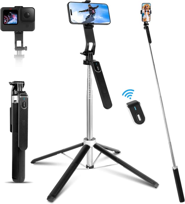 Detalle de Romon 180 cm Handy-Stativ (Quad-Stativ, Selfie-Stick, 360° Drehung) für iPhone, Android & Kamera