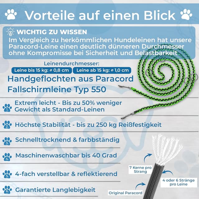 Detalle de Hundeleine reflektierend 2 m von Testnote: verstellbar, wetterfest & reißfest bis 250 kg