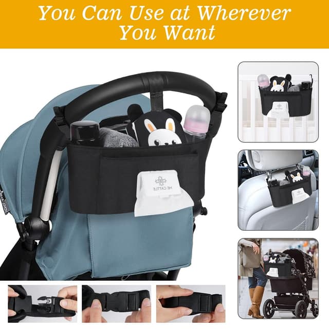 Detalle de Vicloon Universal Kinderwagen-Organizer mit Feuchttücherspender (Polyester, wasserdicht) – Schwarz