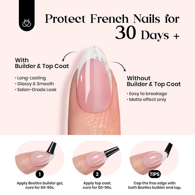 Detalle de beetles French Press On Nails 150er Set – kurze, quadratische Tips zum Aufkleben & DIY-French-Tipp