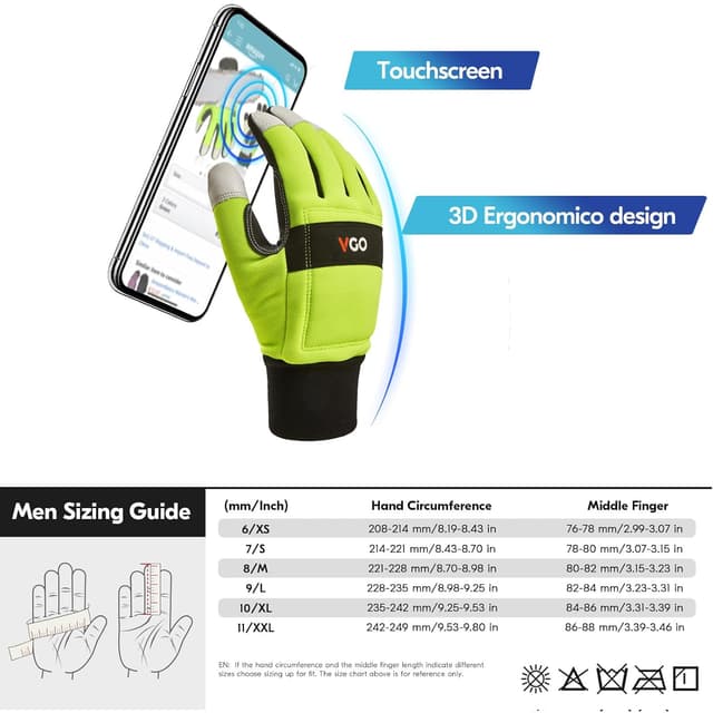 Detalle de Guanti motosega antitaglio a 12 strati Vgo... GA9767 (Talgia 10/XL, verde) con touchscreen