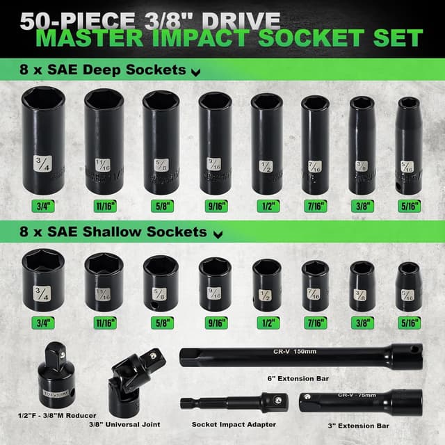 Thumbnail 2 de DANGKIY 3/8" Impact Socket Set 50-Piece