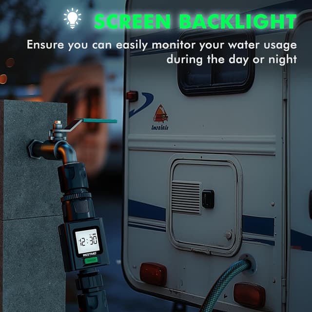Detalle 2 de Restmo Smart Water Flow Meter with Bluetooth for Garden Hoses and RV Tank Filling