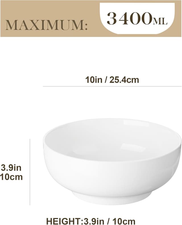 Detalle 2 de MALACASA Regular Extra Large Porcelain Serving Bowls (114 oz) Set of 2, 10" White