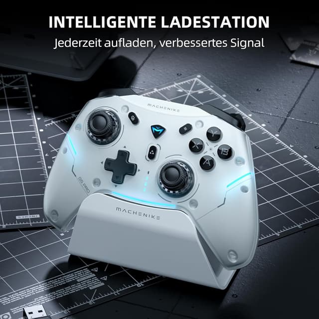 Detalle de Machenike G5PRO MAX SE Bluetooth-Controller mit Ladestation (Grau) – Hall-Effect, 1.000 Hz