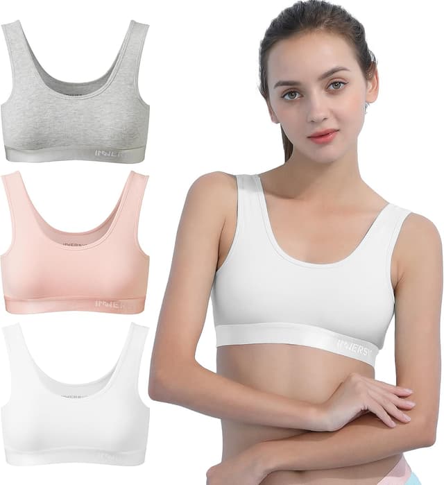 Thumbnail 6 de INNERSY reggiseno sportivo da bambina in cotone senza ferretto (con confezione da 3), taglie 116-164