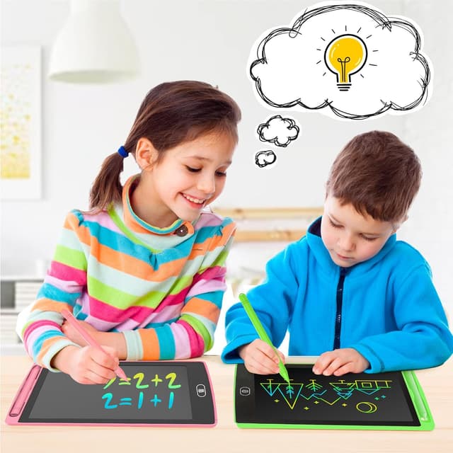 Detalle de Kinder-LCD-Schreibtafel (8,5 Zoll) im 2er-Set – Maltafel zum Kritzeleien für 3–8 Jahre, Rosa/Grün