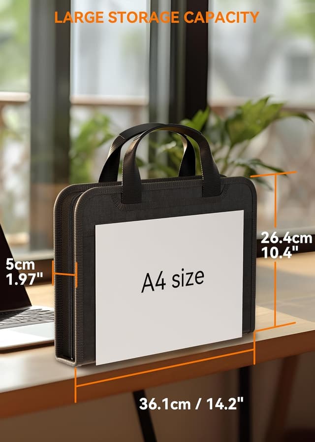 Detalle de ABC life Important Document Organiser Wallet with 13 pockets, fireproof expanding A4 file folder