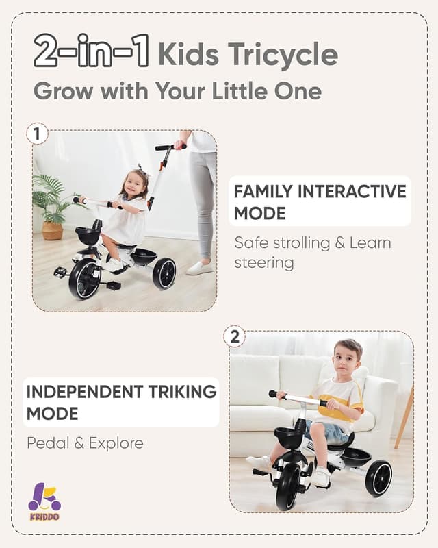 Detalle 2 de KRIDDO 2-in-1 Toddler Tricycle for Ages 18 Months
